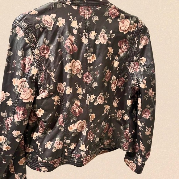 Brown floral leather biker jacket - Picture 3 of 5